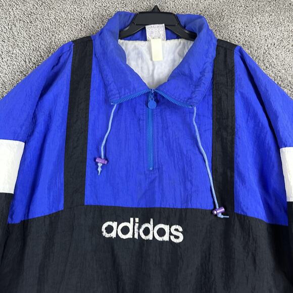 Vintage Adidas Jacket Mens XL Blue Black Anorak Quarter Zip Made Hong Kong 90s - Picture 5 of 16